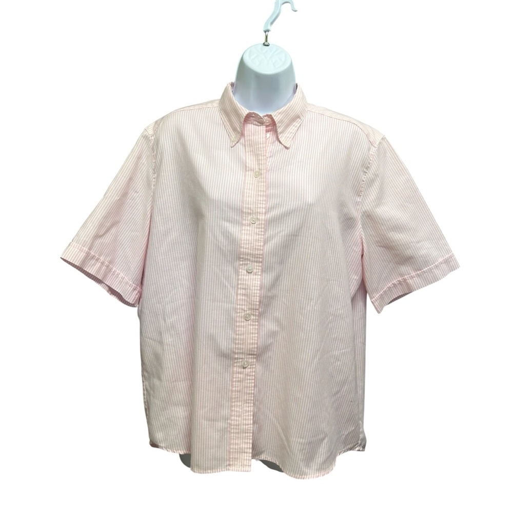 Alia Sport Pink White Striped Button Down Short Sleeve Shirt Blouse Size 14